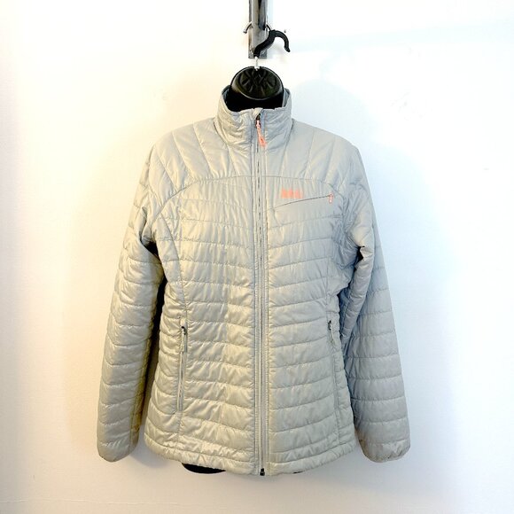 REI Women's Puffer Jacket in Light Grey / Bright Green - Size Medium - Picture 2 of 10